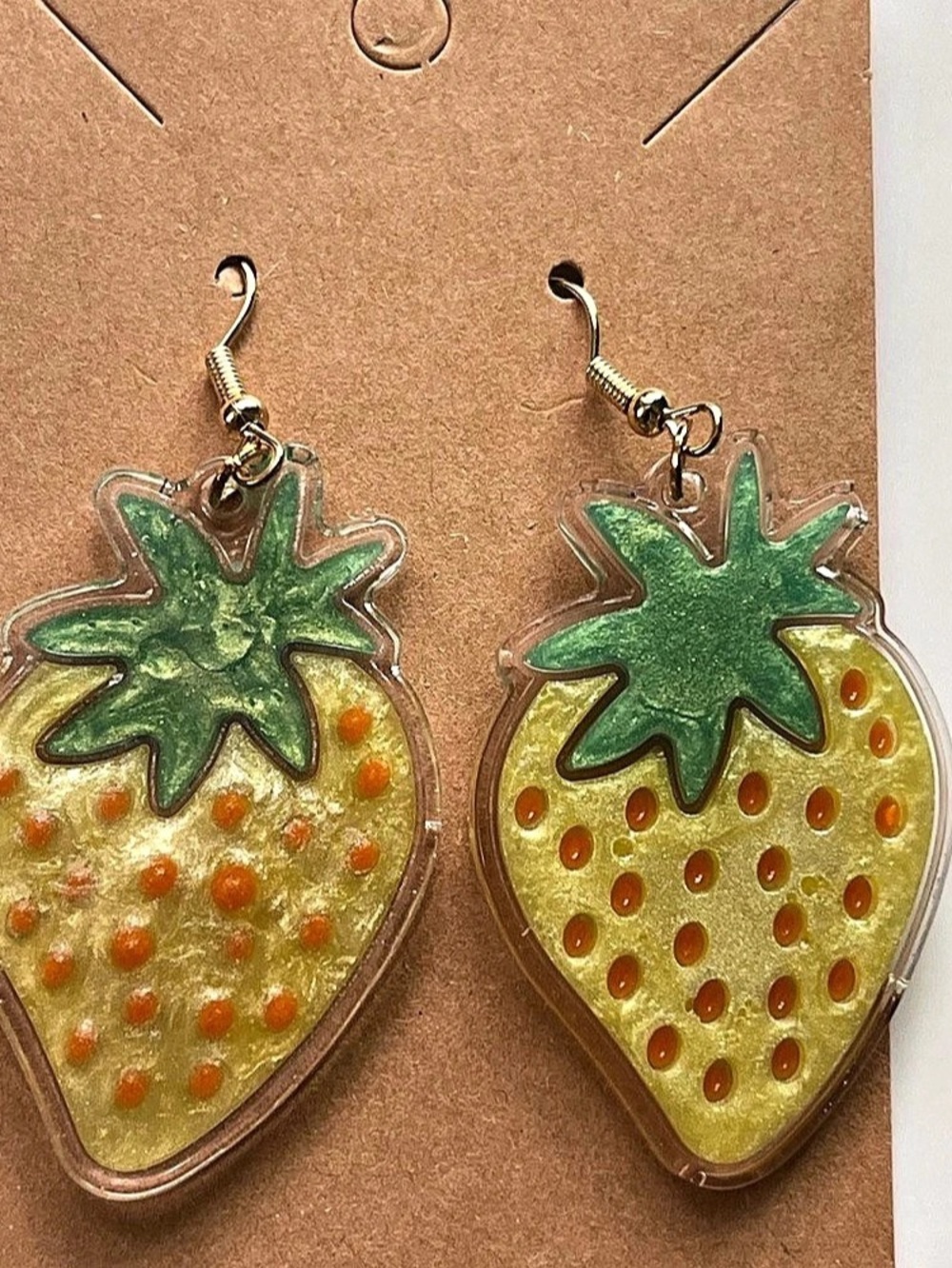Strawberry Dangle Earrings in Green & Yellow